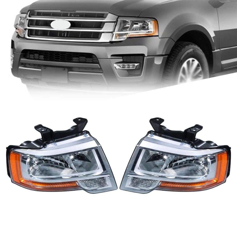 Set of 2 Chrome Halogen Headlight Assemblies for Ford Expedition (2015–2017)