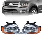 Set of 2 Chrome Halogen Headlight Assemblies for Ford Expedition (2015–2017)
