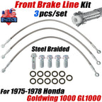 3X Stainless Steel Front Brake Line Kit for Honda GL1000 Goldwing (1975–1978)