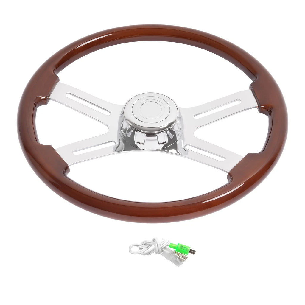 18in Chrome Wood Steering Wheel for Freightliner Kenworth Peterbilt Volvo
