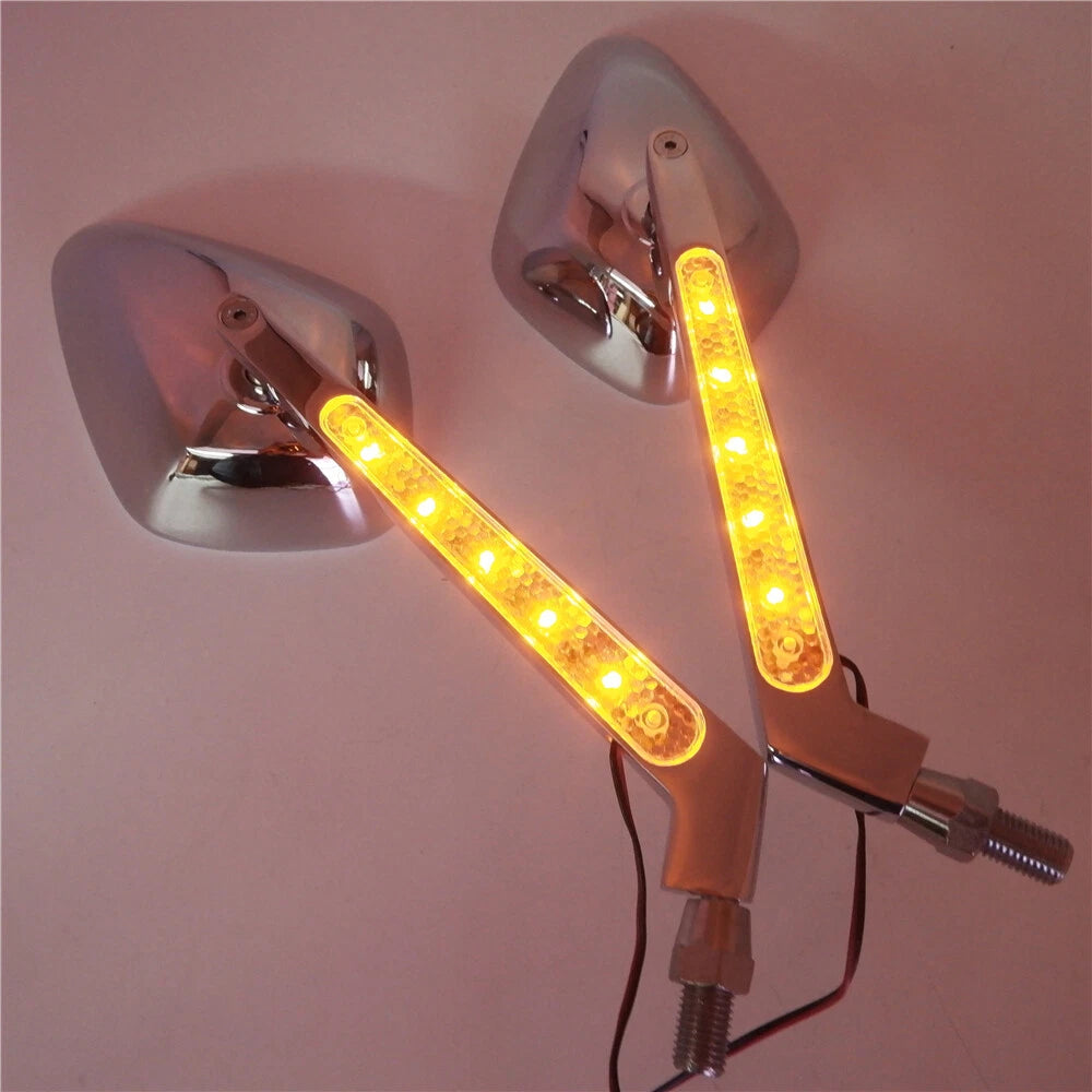 Diamond LED Turn Signal Integrate Mirror for Honda Kawasaki Suzuki Cruiser (All)