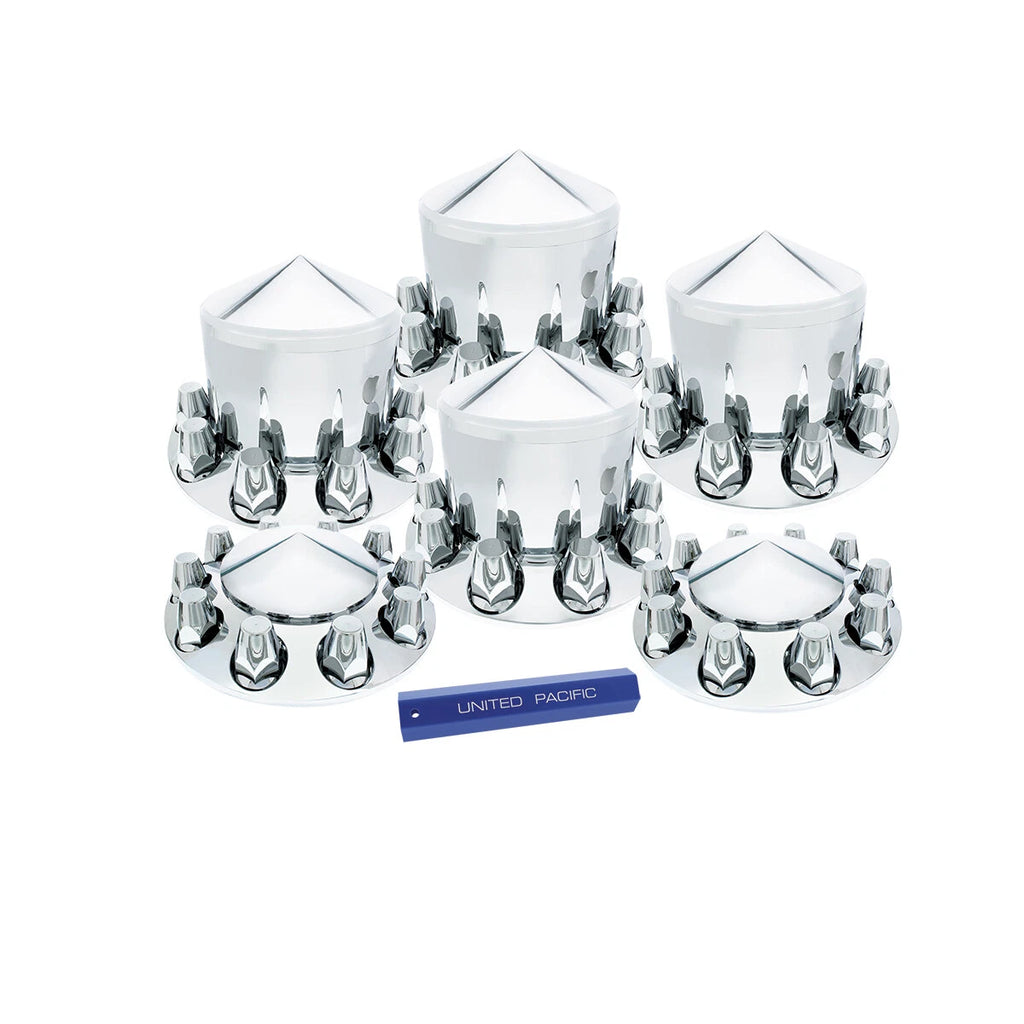 Chrome Semi Truck Front Rear Axle Covers with Hubcaps and Lug Nuts for 33mm