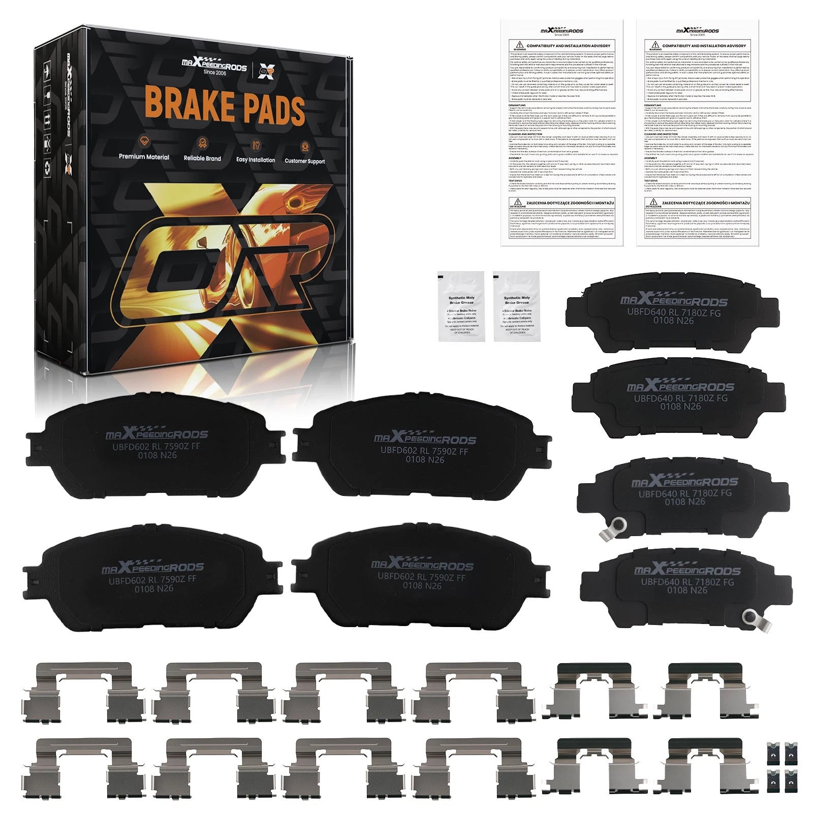 Front & Rear Ceramic Brake Pads Kit for Toyota Sienna (2004–2010) D906