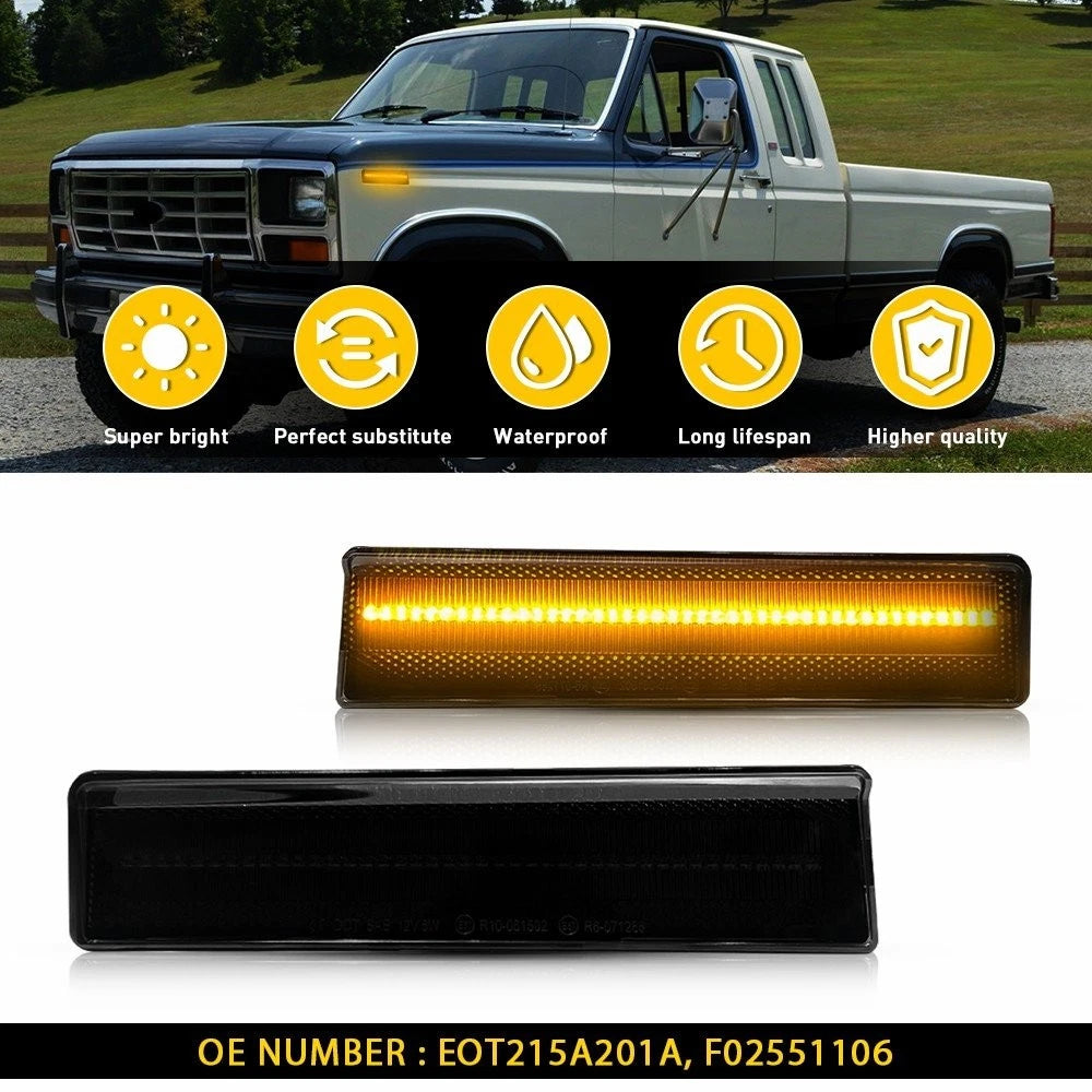 Set of 2 Front Side Fender Amber LED Marker Lights for Ford Bronco F150 F250 F350 (1980–1986)