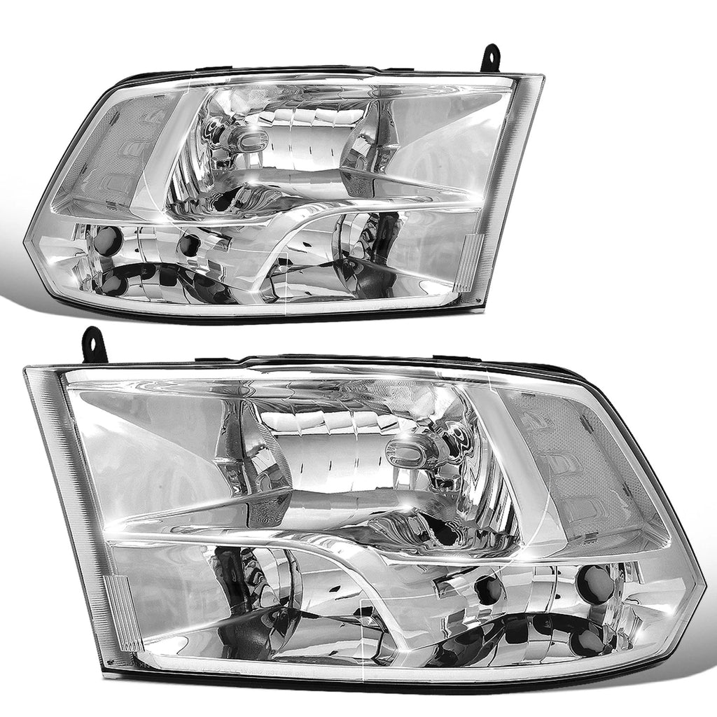 Set of 2 Chrome Housing Clear Side Quad Headlights for Dodge Ram Pickup (2009–2018)