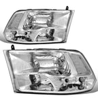 Set of 2 Chrome Housing Clear Side Quad Headlights for Dodge Ram Pickup (2009–2018)
