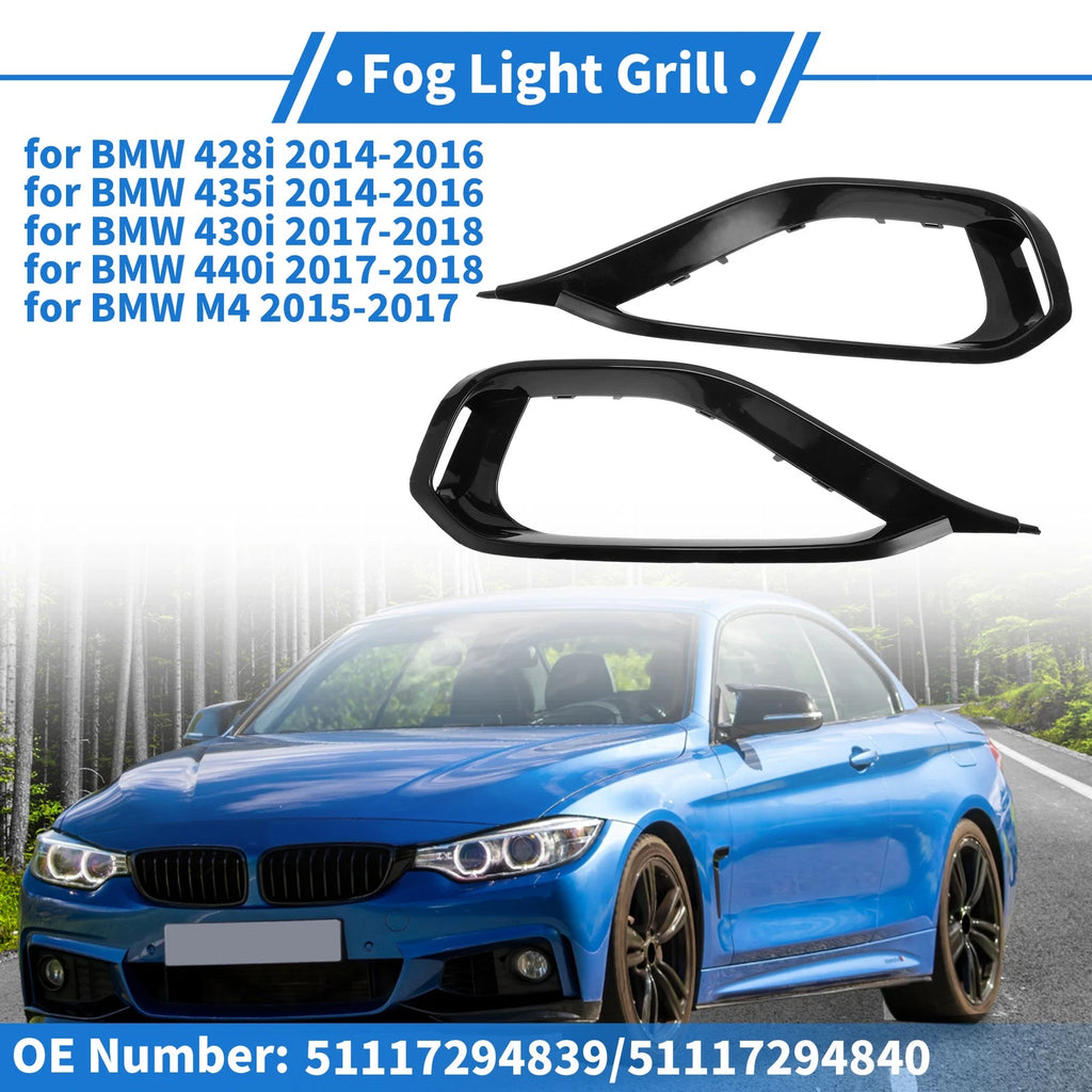 Fog Light Grill Set of 2 No.51117294839/51117294840 for BMW 428i (2014–2016) Black ABS