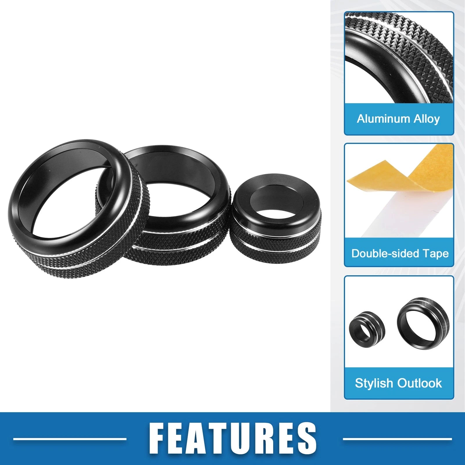 Set of 3 Console AC Audio Volume Knob Ring Covers for BMW F20 F22 F30 F31 Black