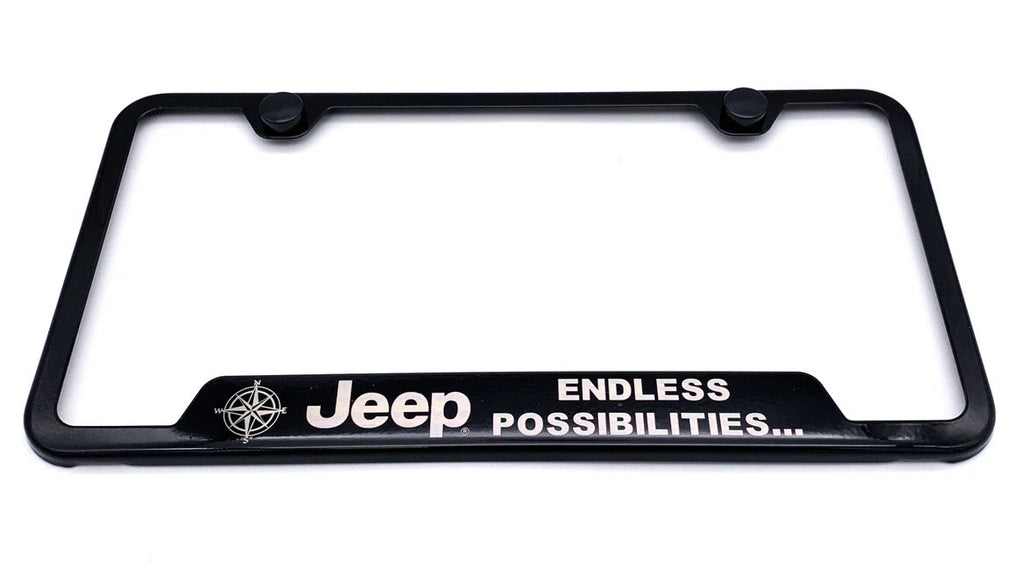 License Plate Frame Black Stainless for Jeep Endless Possibilities Logo (2007–2024)