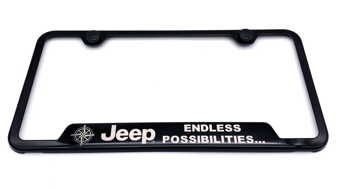 License Plate Frame Black Stainless for Jeep Endless Possibilities Logo (2007–2024)