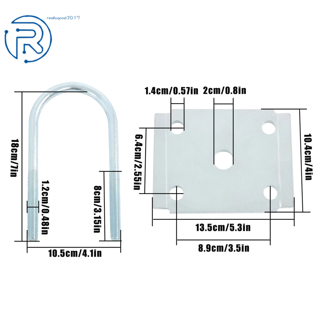 U Bolt Kit for RV Trailer Leaf Spring (5200-7000 lbs, 3" Round Axle)
