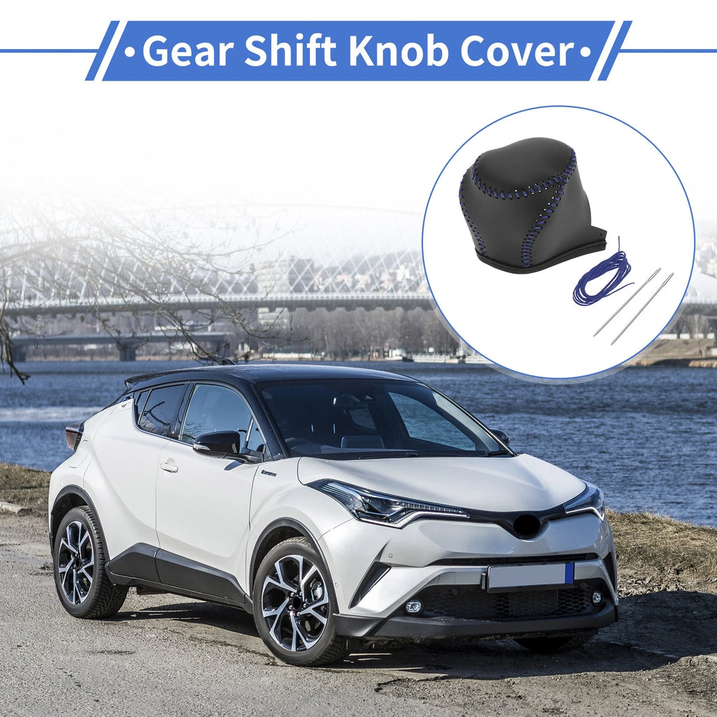 Gear Shift Knob Cover for Toyota CH-R (2017–2021) Black Blue Faux Leather