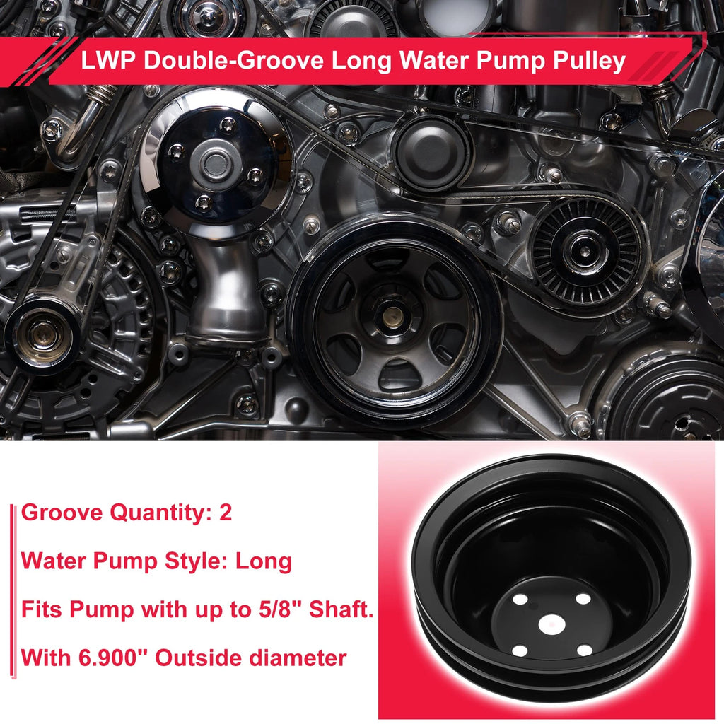 2X LWP Double-Groove Long Water Pump Pulley for Chevy SBC Small Block (1968–1986)