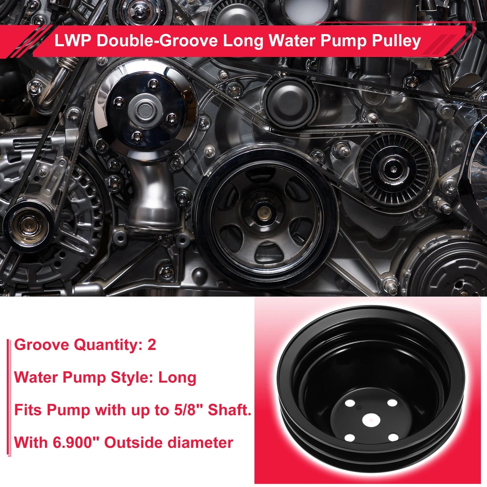 2X LWP Double-Groove Long Water Pump Pulley for Chevy SBC Small Block (1968–1986)