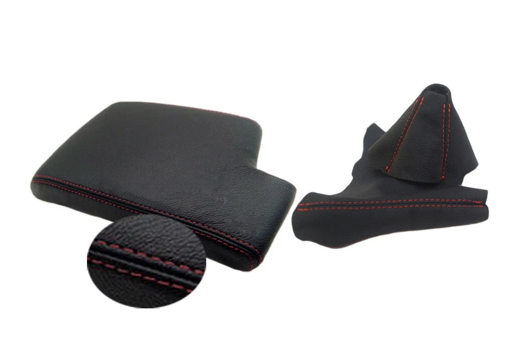 Leather Synthetic Console & Brake Boot for BMW E90 (2005–2013) Red Stitch