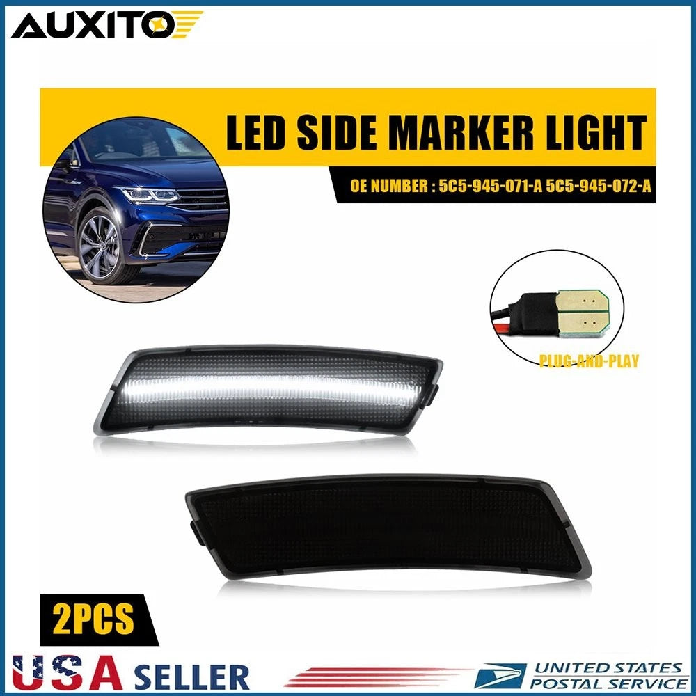 Set of 2 Smoked Lens LED Side Marker Lights for VW Tiguan (2018–2023), Beetle (2012–2019)