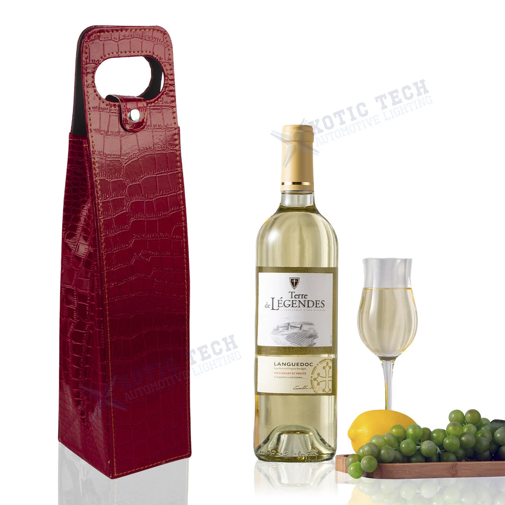 Red Crocodile Grain Leather Wine Carrier Tote Bag for Party