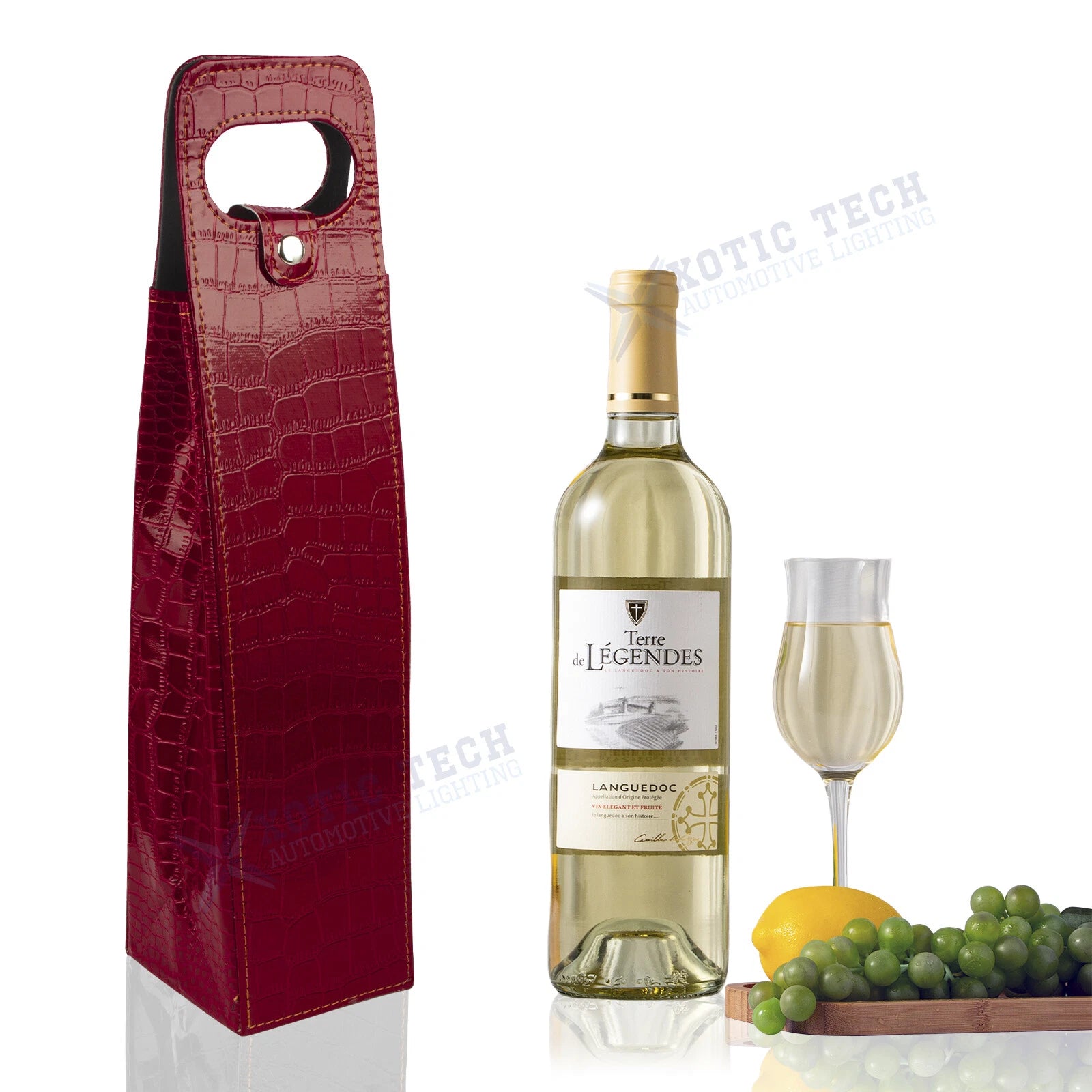 Red Crocodile Grain Leather Wine Carrier Tote Bag for Party
