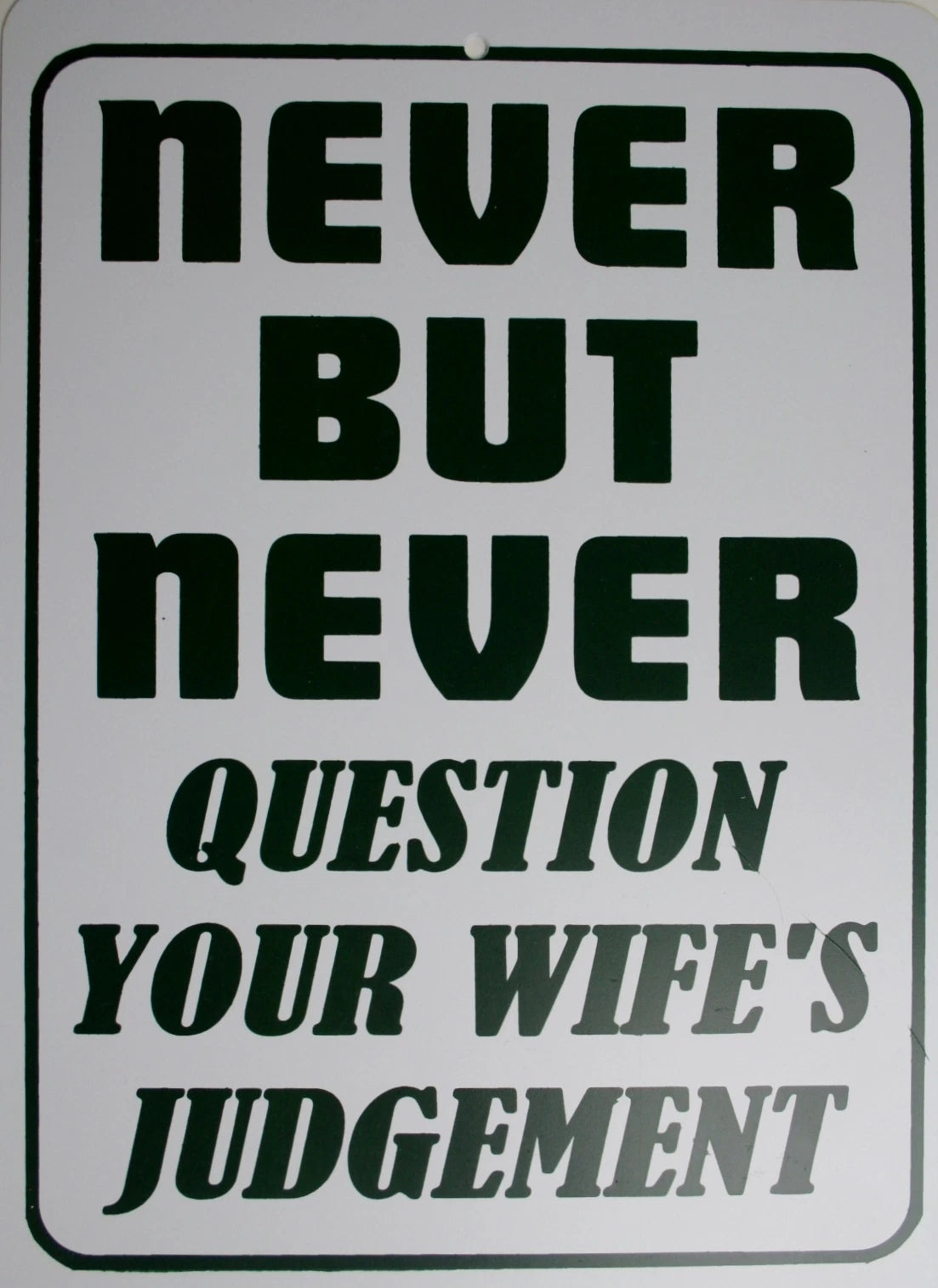 Never Question Wifes Judgment Sign for Man Cave