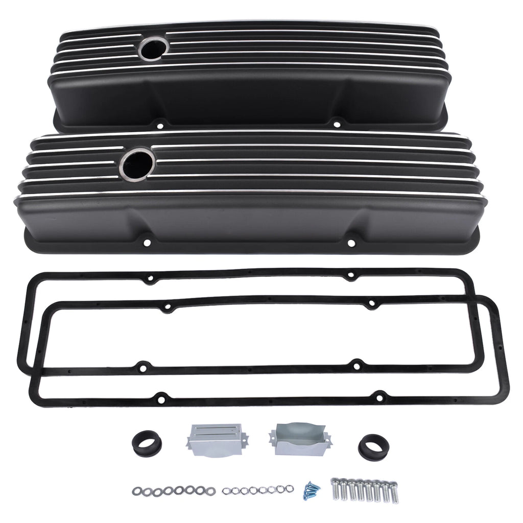 Polished Aluminum Finned Valve Covers for Chevy SBC Small Block (1958–1986)