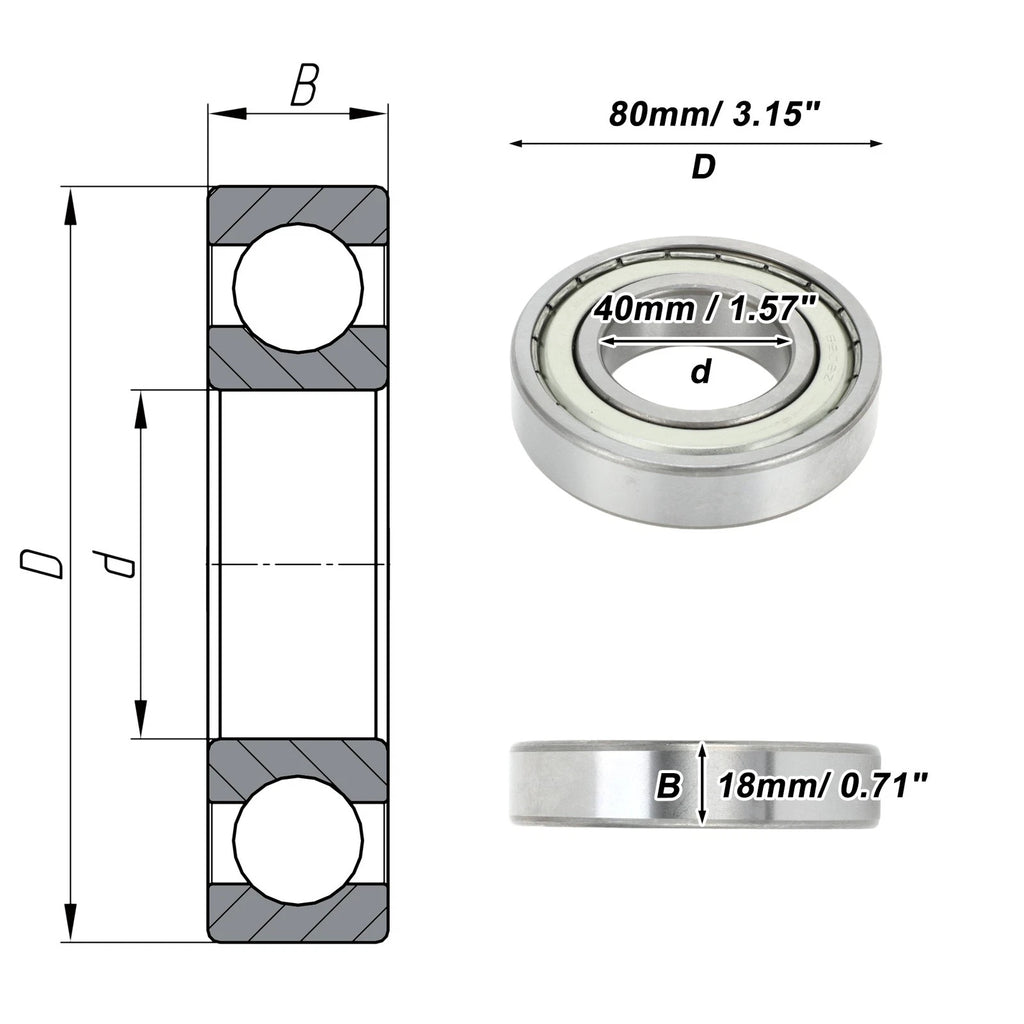 6208ZZ Deep Groove Ball Bearing for Scooter Skateboard Wheel (40x80x18mm)
