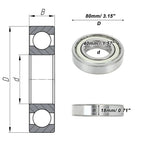 6208ZZ Deep Groove Ball Bearing for Scooter Skateboard Wheel (40x80x18mm)