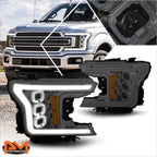 Sequential Square LED DRL Projector Headlights for Ford F150 (2018–2020)
