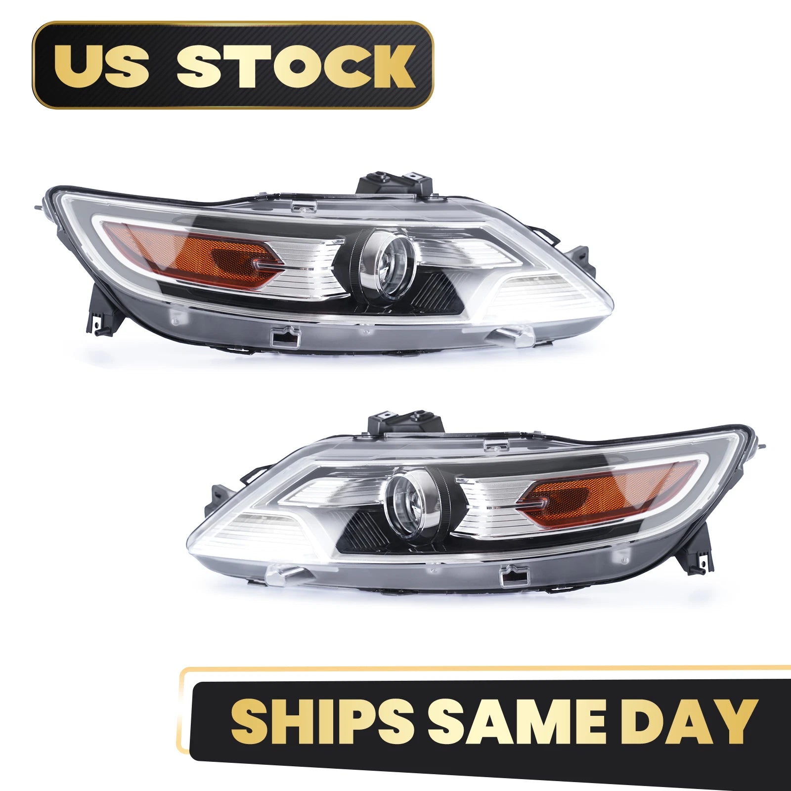 Set of 2 Halogen Projector Headlights for Ford Taurus (2010–2012)