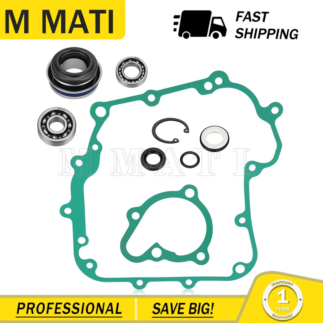 Water Pump Bearing Seals Gaskets Rebuild Kit for Kawasaki Brute Force 300 (2003–2018)