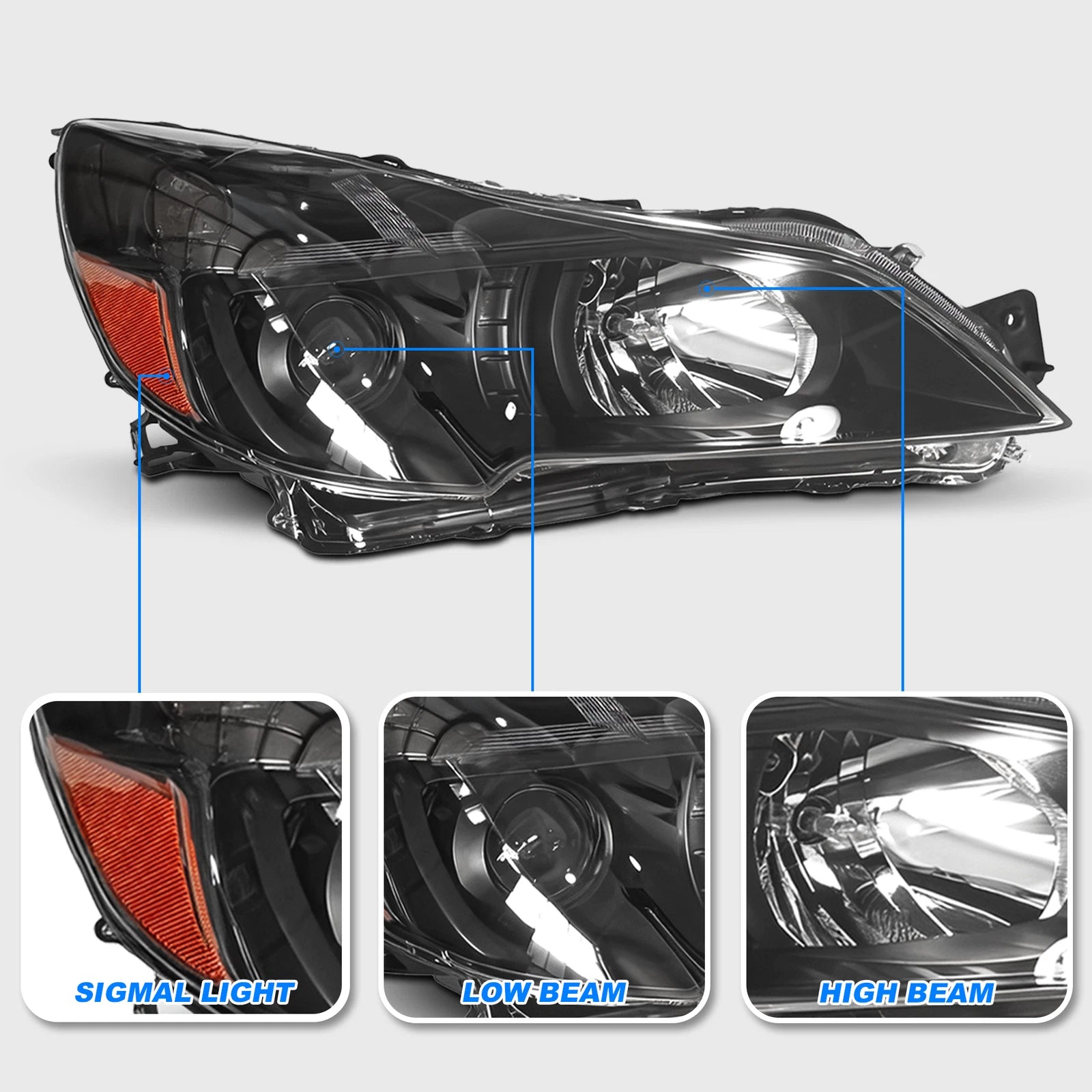 Set of 2 Black Headlights for Subaru Legacy Outback (2013-2014)