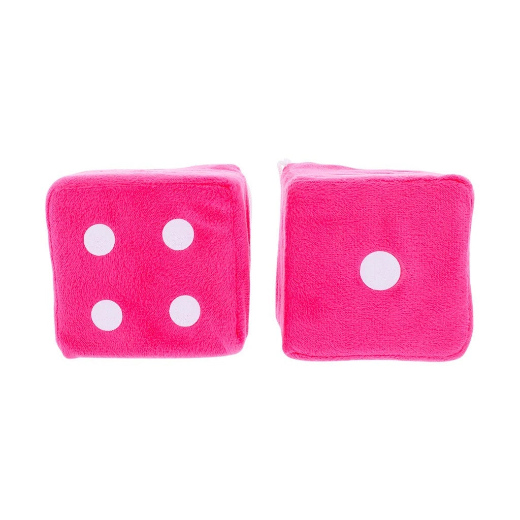 Fuzzy Rearview Mirror Dice for Car Truck Novelty Pink (Universal Fit)
