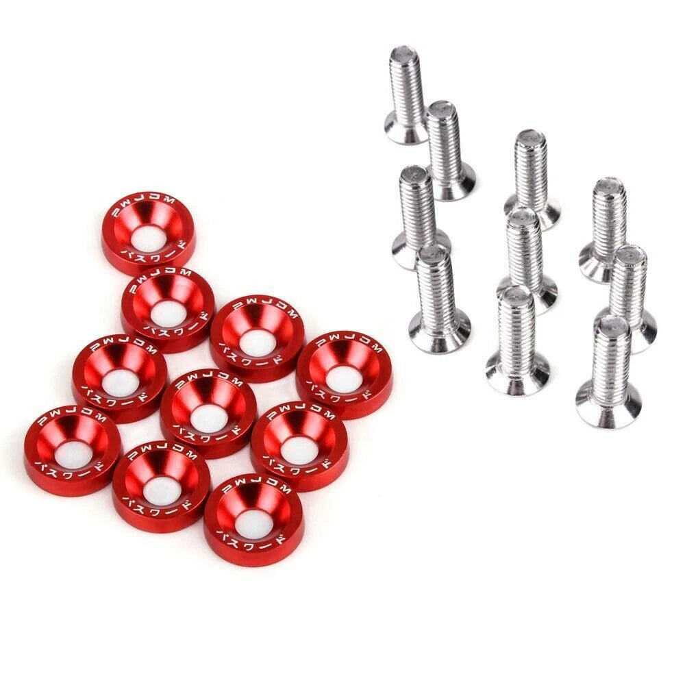 50Pcs Red JDM Billet Aluminum Fender Washer Kit for Engine Bay Dress Up