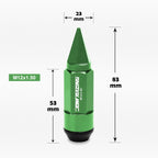 20Pc M12X1.5 Green JDM Cone Spiked Cap Wheel Lug Nuts + Extension 23mmx83mm