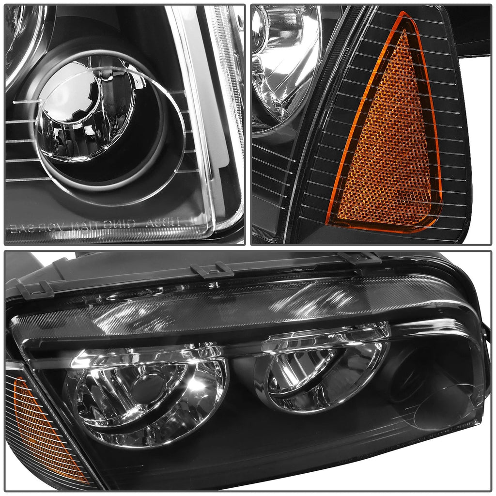 Set of 2 Black/Amber Signal Turn Signal Headlights for Dodge Charger (2006–2010)