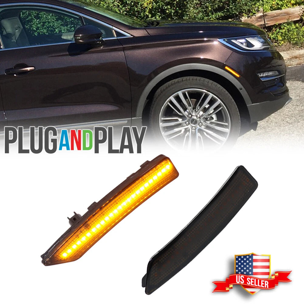2X Smoked Amber LED Front Fender Side Marker Lights for Lincoln MKC (2015–2019)
