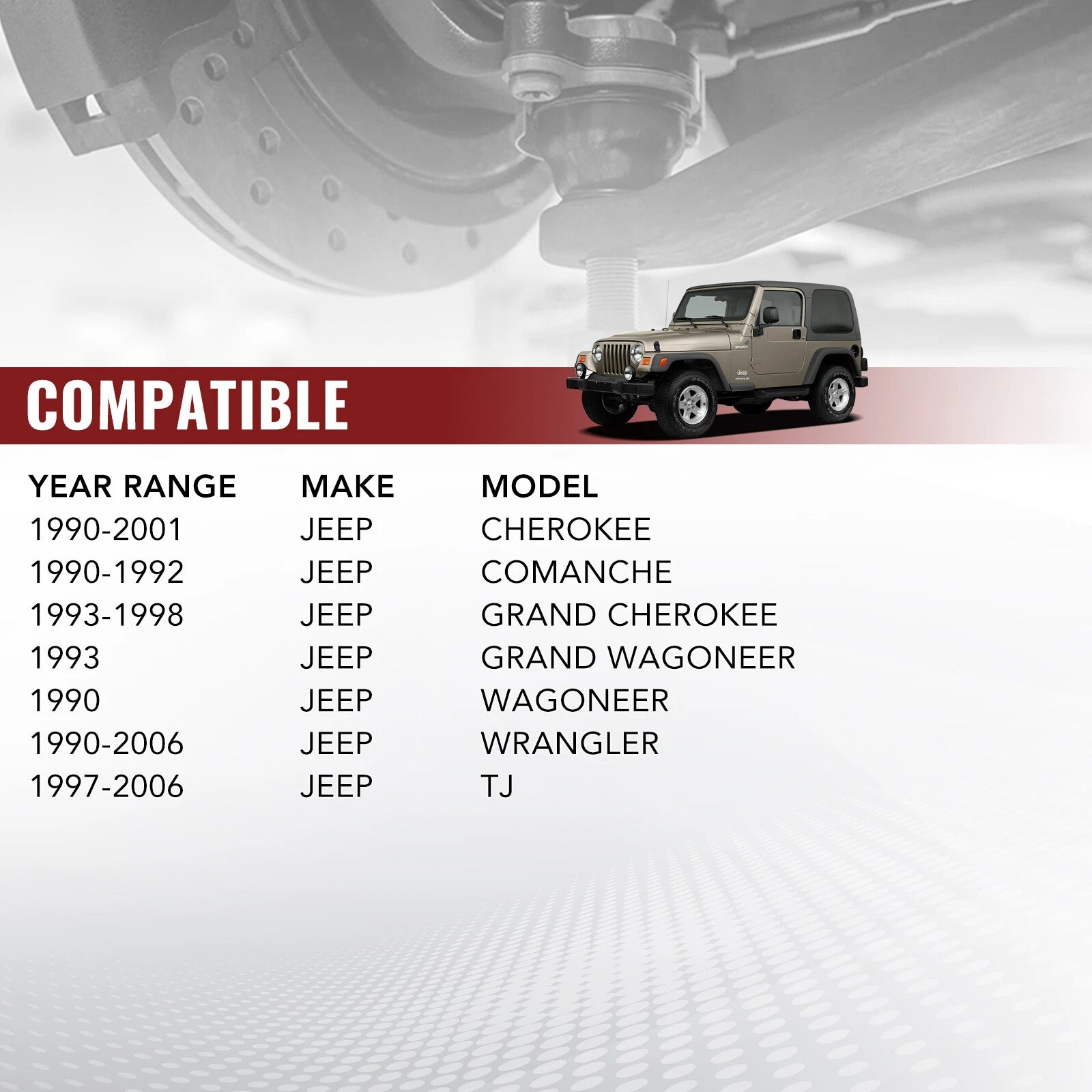 Front Upper & Lower Ball Joints for Jeep Grand Cherokee Wrangler (1993-2021)