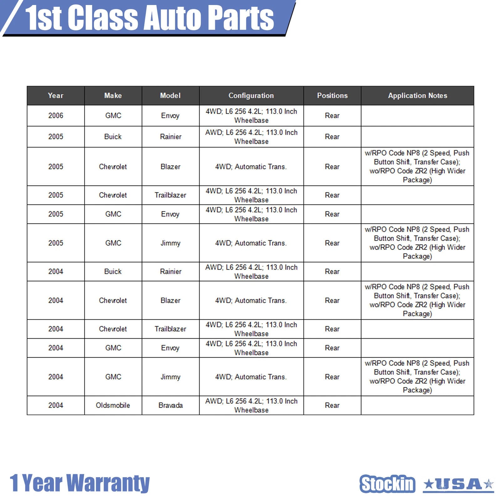 Rear Drive Shaft for Blazer Envoy Jimmy (2002-2009)