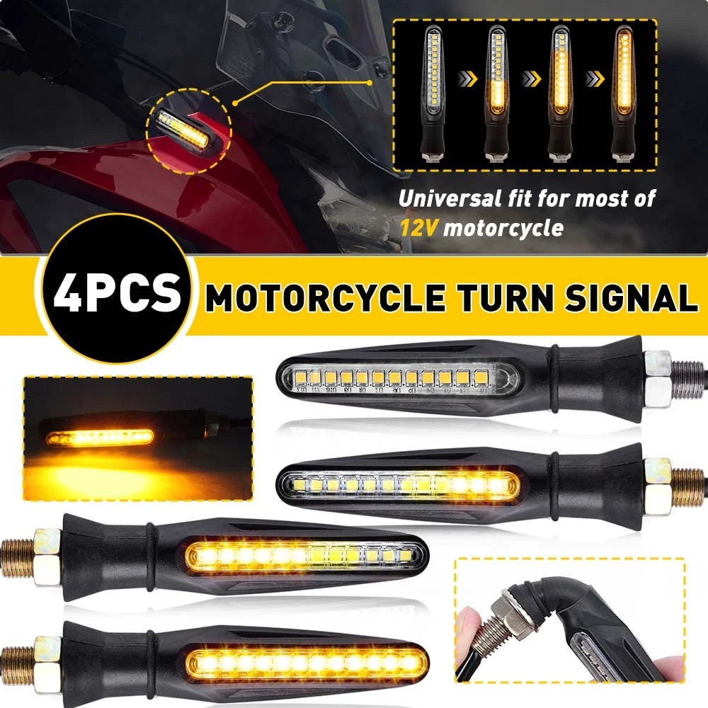 4X Sequential LED Turn Signal Indicator Lights for Motorcycle