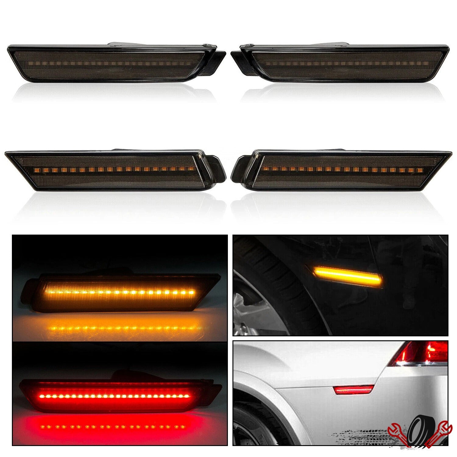 Set of 4 Smoked LED Side Marker Lights for Chevy Camaro SS LT (2010–2015)