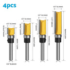 4pcs 1/4 Shank Top Bearing Flush Trim Router Bit Set for Router