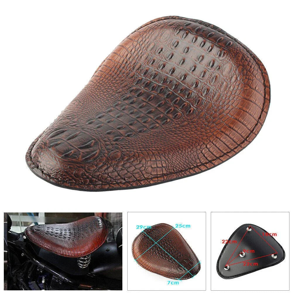 Brown Alligator Motorcycle Leather Solo Driver Seat for Harley Bobber Chopper