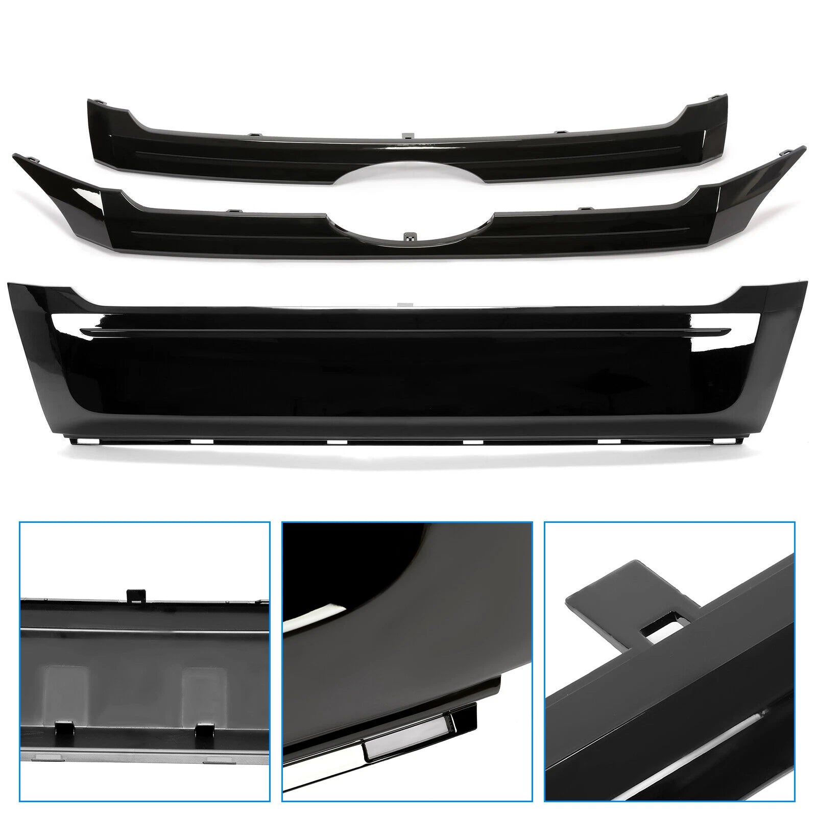 3X Glossy Black ABS Front Bumper Grille Trim Molding for Ford Edge (2011–2014)