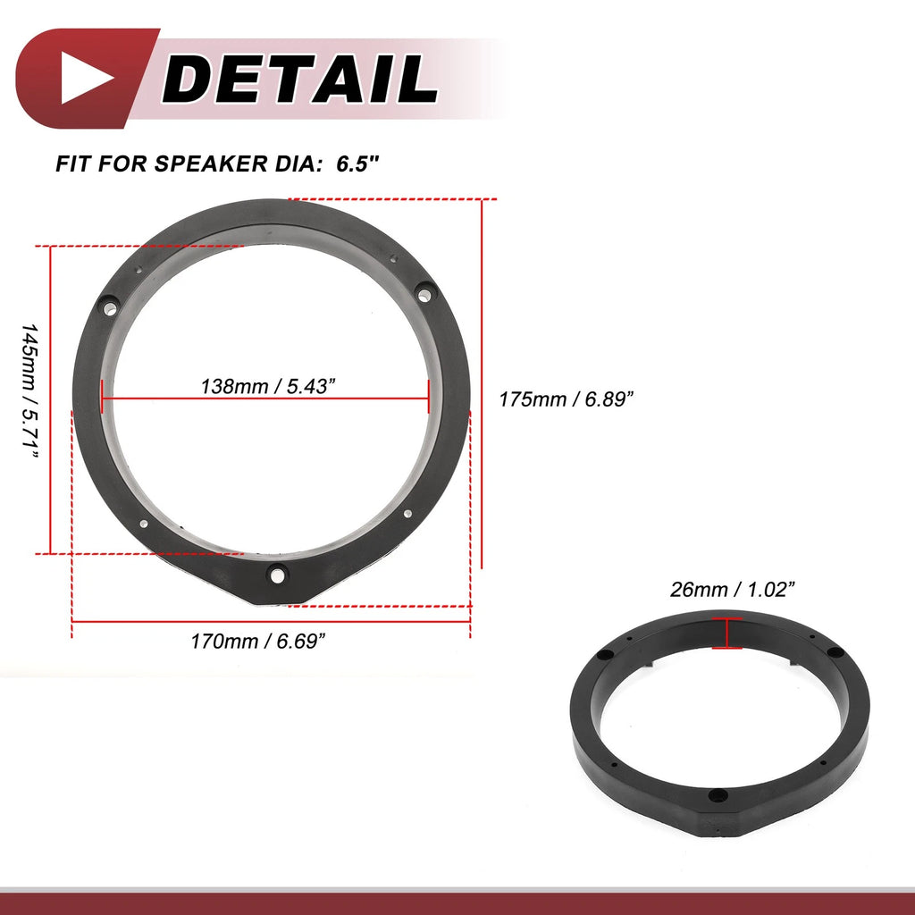 Set of 2 Speaker Spacer Ring Adaptors for Honda CRZ (2011–2016) 6.5" ABS