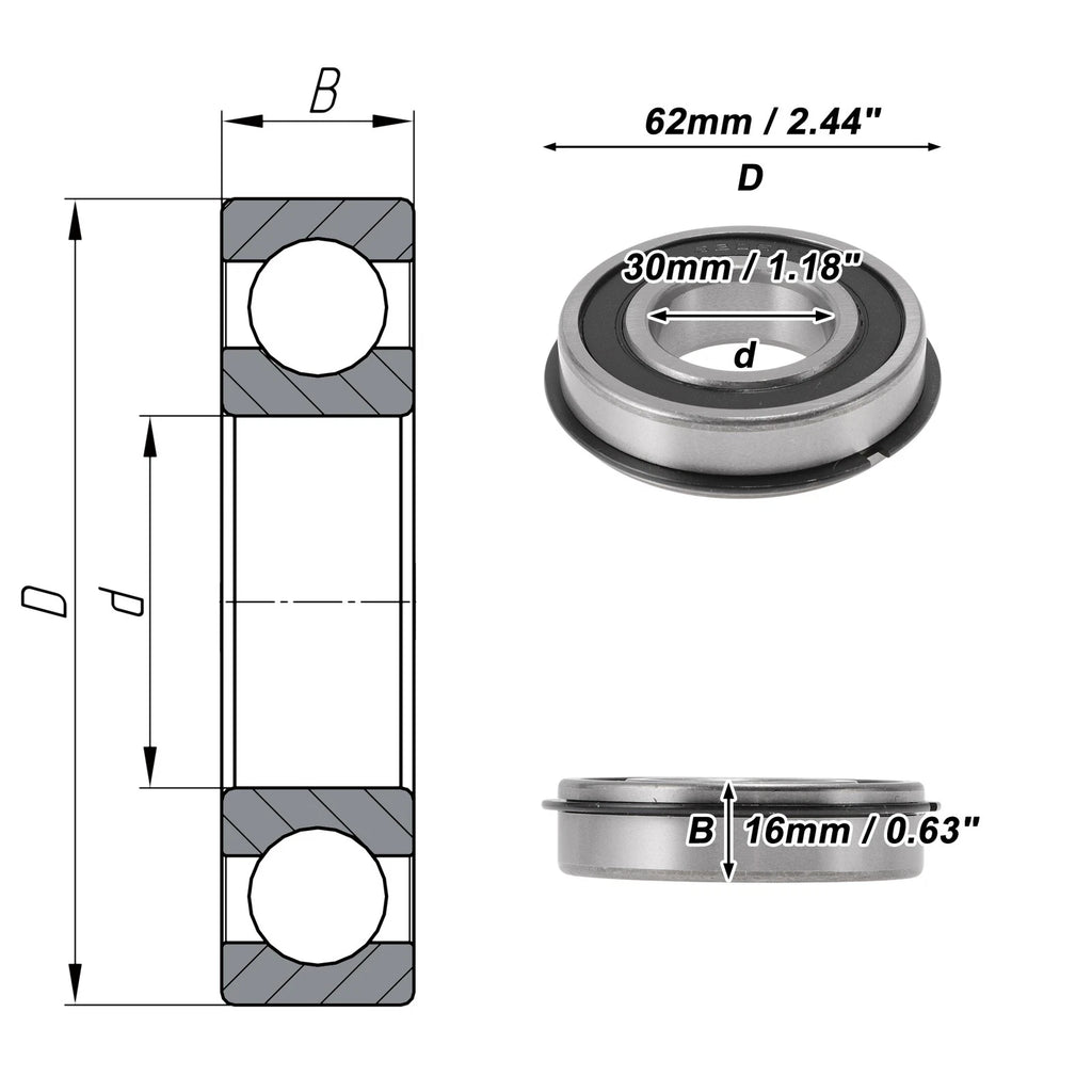 6206NR2RS Deep Groove Ball Bearings for Scooter Skateboard (30x62x16mm)