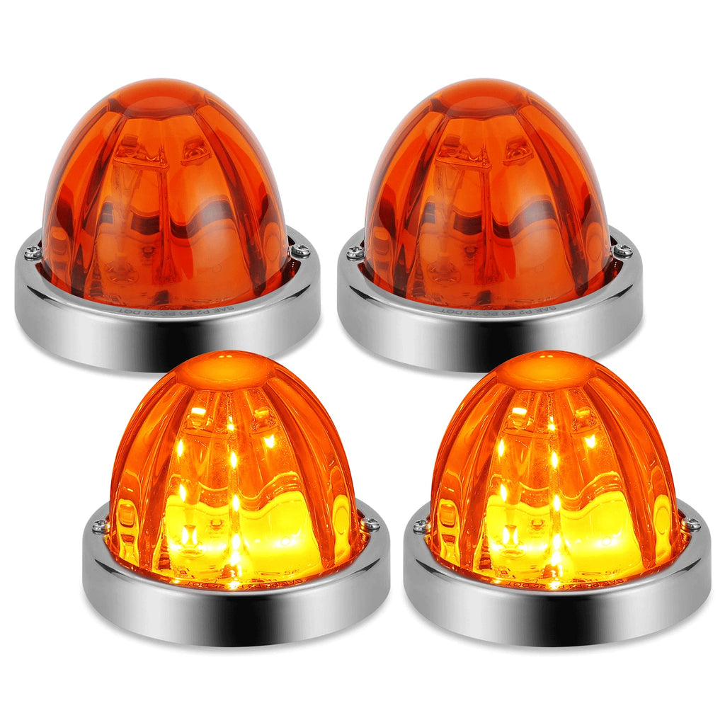 Set of 4 Chrome Amber LED Side Marker Light Assembly for