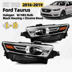 Set of 2 Halogen Headlights for Ford Taurus (2016–2019) HB3 Black Housing