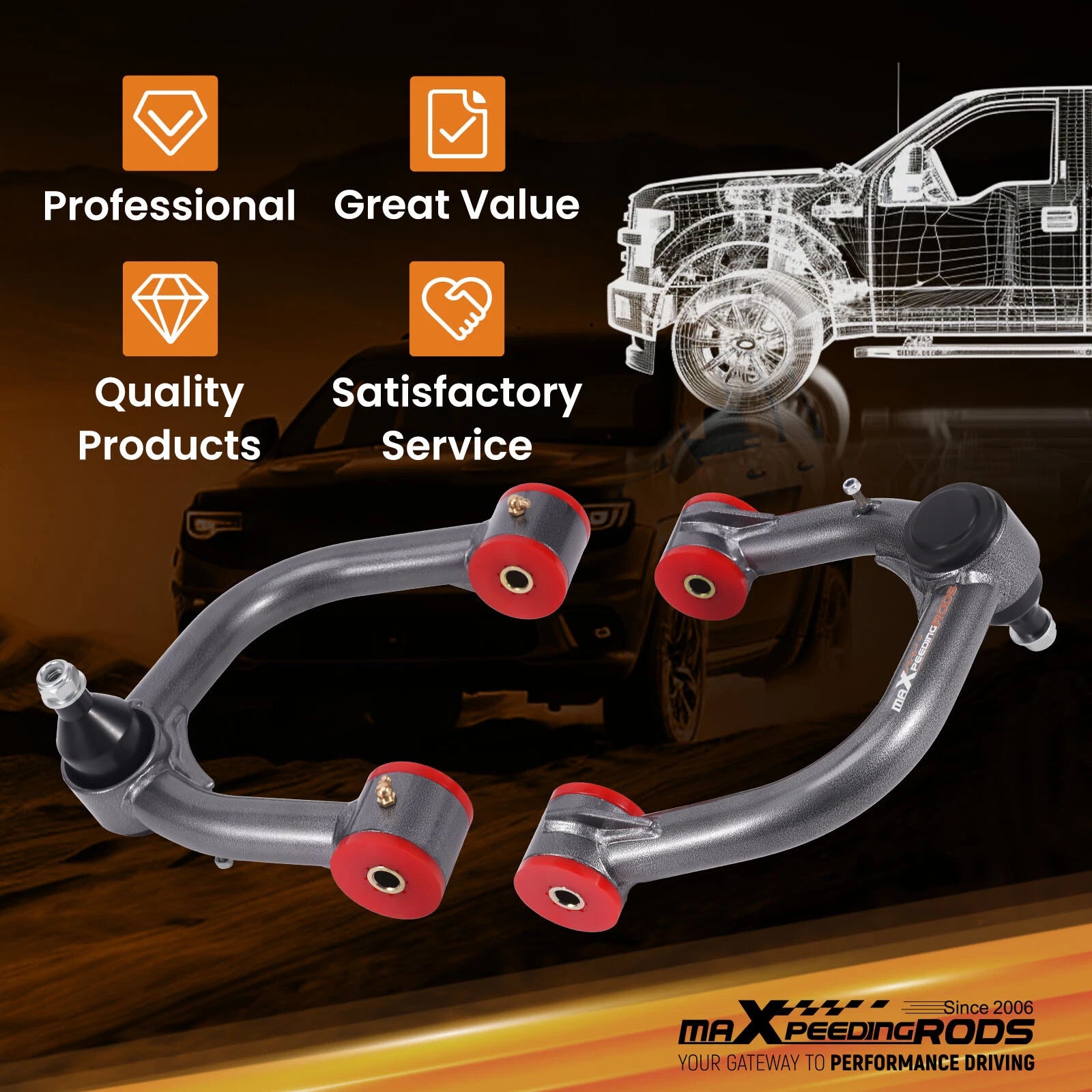 Set of 2 Front Upper Control Arms for Toyota Tacoma (2005–2022) 2-4" Lift