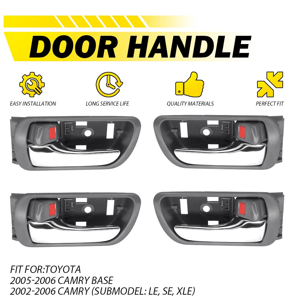 Set of 4 Gray Chrome Interior Door Handles for Toyota Camry (2002–2006)