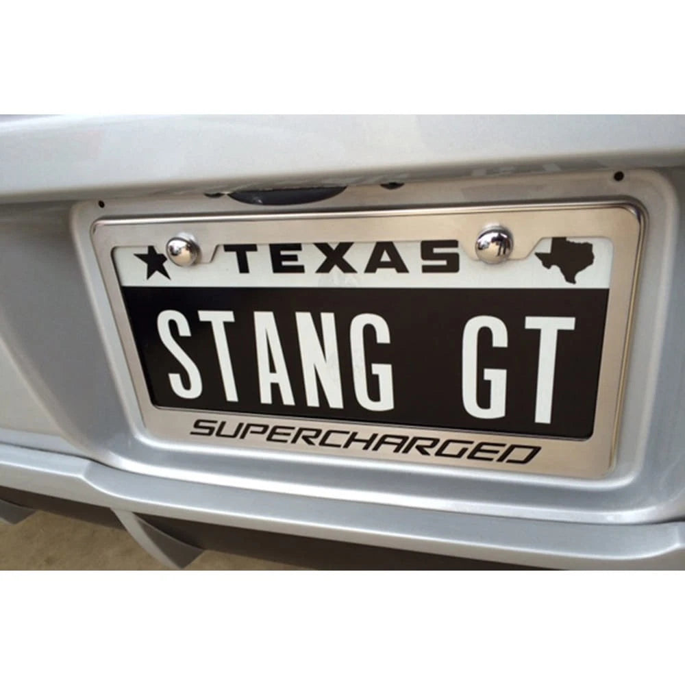 Stainless Steel Plate Frame w/Red Carbon Fiber "Supercharged" Inlay for Camaro