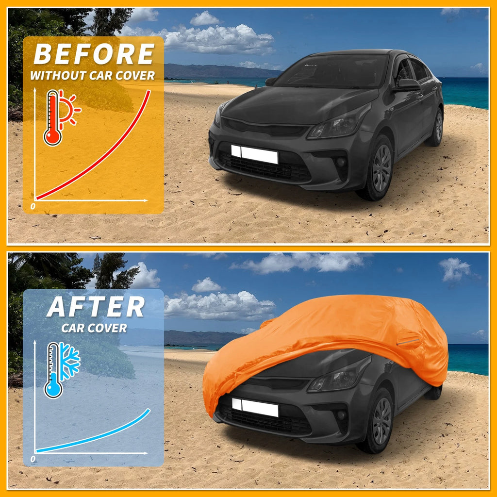 Waterproof Car Cover for Kia Rio (210D-PU, Orange, All Weather)